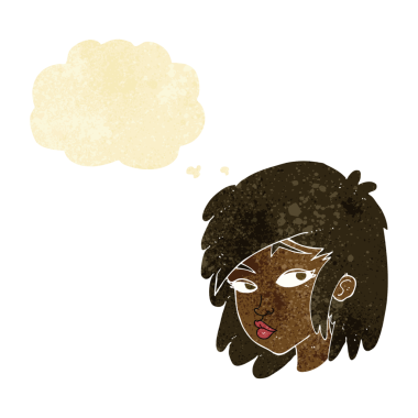 Bir insan tarafından çizilmiş düşünce baloncuğu olan meraklı bir kadın.