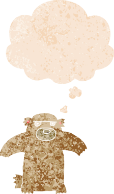 Düşünce baloncuğu ve grunge ile çizgi film ayısı bir insan tarafından çizilmiş tedirgin geçmiş doku