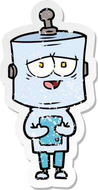 Bir insan tarafından çizilmiş karikatür robotunun sıkıntılı çıkartması.