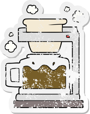 Bir insan tarafından çizilmiş karikatür kahve demliğinin sıkıntılı çıkartması.