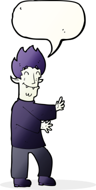 Bir insan tarafından çizilmiş konuşma balonlu heyecanlı vampir çizgi filmi.