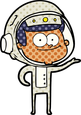 Bir insan tarafından çizilmiş mutlu astronot çizgi filmi.