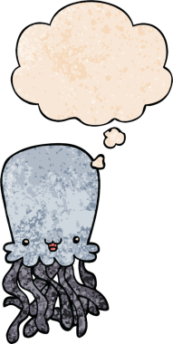 bir insan tarafından çizilmiş grunge doku tarzında düşünce baloncuğu olan ahtapot çizgi filmi.