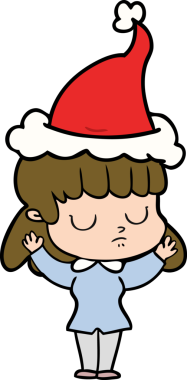 Bir insan tarafından çizilmiş Noel Baba şapkası takan kayıtsız bir kadının el çizimi.