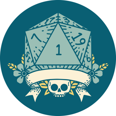 Retro Dövme Biçimi Doğal Bir d20 zar bir insan tarafından çizildi