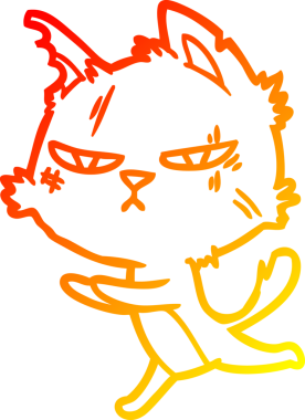 Bir insan tarafından çizilmiş sert bir çizgi film kedisinin sıcak çizgi çizimi