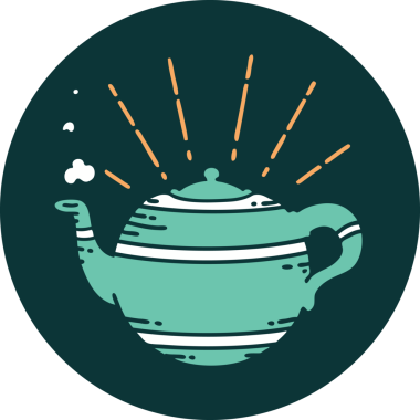 Bir insan tarafından çizilmiş dövme stili buharlı çaydanlığın simgesi.