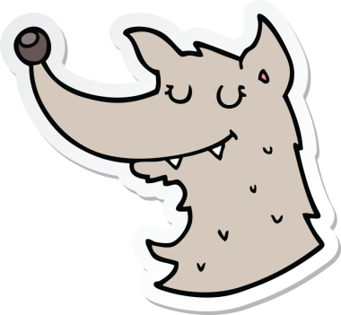 Bir insan tarafından çizilmiş bir kurt çizgi filminin çıkartması.