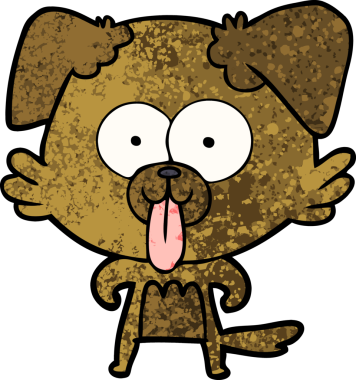 Bir insan tarafından çizilmiş dilli çizgi film köpeği.