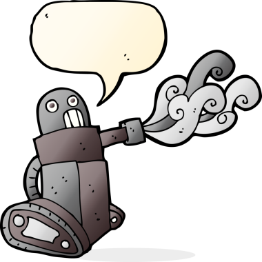 bir insan tarafından çizilmiş konuşma balonlu çizgi film tankı robotu