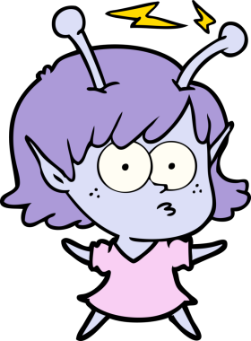 Bir insan tarafından çizilmiş uzaylı kız.