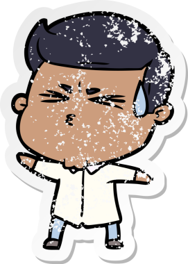 Bir insan tarafından çizilmiş terleyen bir çizgi film karakterinin sıkıntılı çıkartması.