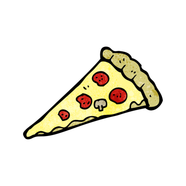 Bir insan tarafından çizilmiş çizgi film pizzası.