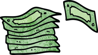 Bir insan tarafından çizilmiş para yığını.