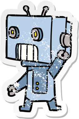 Bir insan tarafından çizilmiş karikatür robotunun sıkıntılı çıkartması.