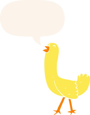 bir insan tarafından çizilmiş, konuşma baloncuklu çizgi film kuşu.