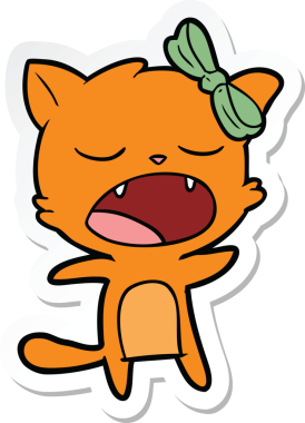 Bir insan tarafından çizilmiş şarkı söyleyen bir kedinin çıkartması.