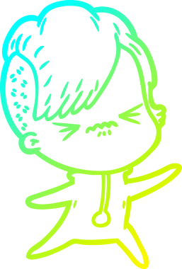 Bir çizgi film karakteri çizen soğuk gradyan, bir insan tarafından çizilmiş hippi bir kız.