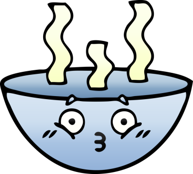 Bir insan tarafından çizilmiş sıcak çorbanın gölgeli karikatürü.