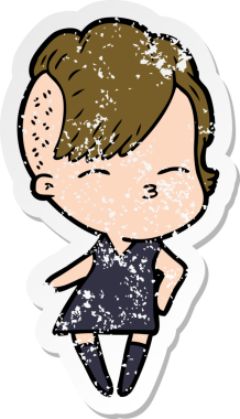 Bir insan tarafından çizilmiş şaşkın bakışlı bir kızın sıkıntılı çıkartması.