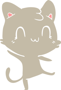 Bir insan tarafından çizilmiş düz renkli çizgi film mutlu kedi.