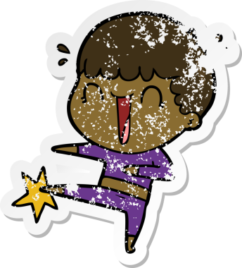 Bir insan tarafından çizilmiş karate tekmeleyen bir karikatürcünün sıkıntılı çıkartması.