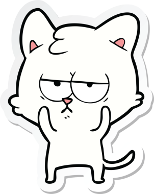 Bir insan tarafından çizilmiş sıkılmış çizgi film kedisinin çıkartması.