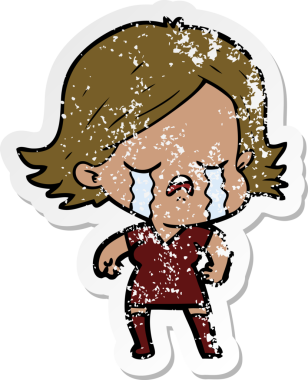 Bir insan tarafından çizilmiş, ağlayan bir çizgi film kızının sıkıntılı çıkartması.