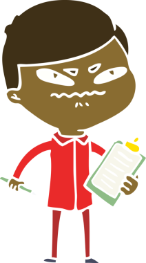 Bir insan tarafından çizilmiş düz renkli karikatür.