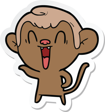 Bir insan tarafından çizilmiş gülen maymun çıkartması.