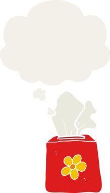 insan tarafından çizilmiş düşünce baloncuklu karton mendil kutusu.