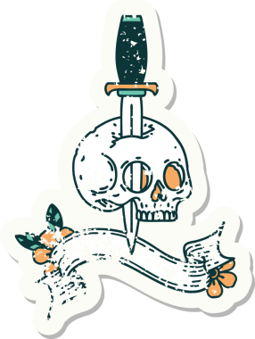 Bir insan tarafından çizilmiş kafatasının pankartıyla eski bir etiket.