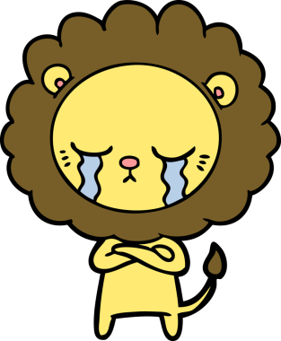 Bir insan tarafından çizilmiş ağlayan çizgi film aslanı.