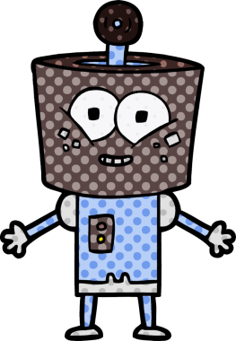 Bir insan tarafından çizilmiş mutlu çizgi film robotu