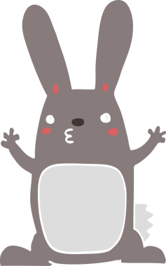 Bir insan tarafından çizilmiş düz renkli çizgi film tavşanı