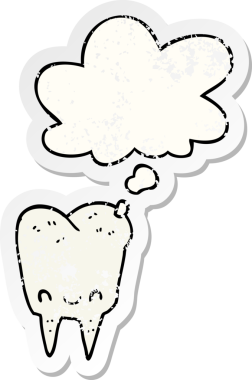 Düşünce baloncuklu çizgi film dişleri insan tarafından çizilmiş yıpranmış bir çıkartma gibi.