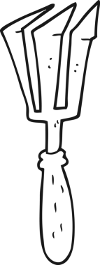 Bir insan tarafından çizilmiş siyah beyaz karikatür bahçe aracı