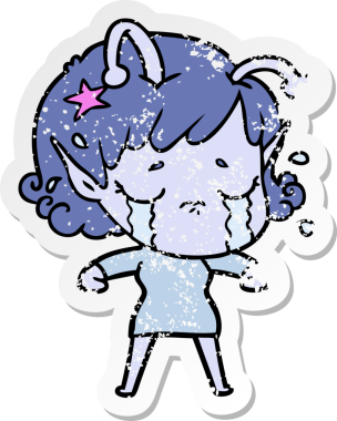 Bir insan tarafından çizilmiş, ağlayan uzaylı bir kızın sıkıntılı çıkartması.