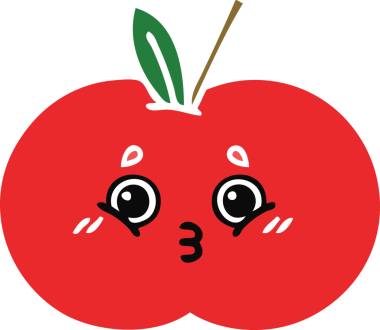 Bir insan tarafından çizilmiş kırmızı bir elmanın düz renkli retro karikatürü