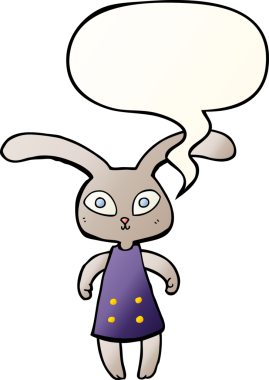 Bir insan tarafından çizilmiş, tatlı çizgi film tavşanı konuşma baloncuğu gibi.