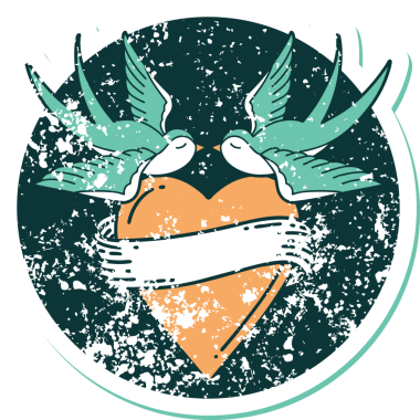 Kederli sembolik dövme stili kırlangıçlar ve bir insan tarafından çizilmiş sancaklı kalp.