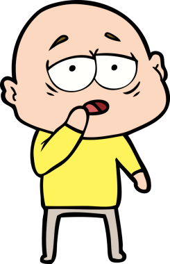 Bir insan tarafından çizilmiş yorgun, kel bir adam.