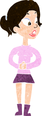 Bir insan tarafından çizilmiş çizgi film kızı konuşuyor.