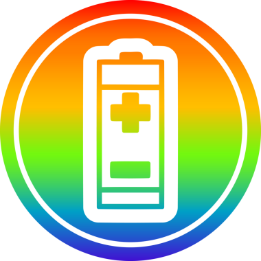 bir insan tarafından çizilmiş gökkuşağı gradyanı olan akü dairesel simgesi