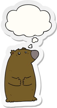 İnsan tarafından çizilmiş bir çıkartma olarak düşünce baloncuğu olan çizgi film ayısı.