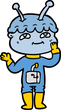 Bir insan tarafından çizilmiş karikatür uzay adamı.