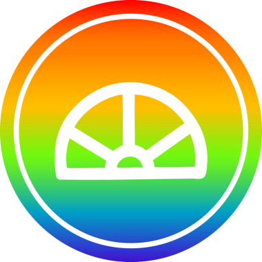 Bir insan tarafından çizilmiş gökkuşağı gradyanı olan açıölçer matematik ekipmanı dairesel simgesi