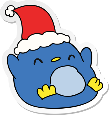 Bir insan tarafından çizilmiş kawaii pengueninin el çizimi Noel çıkartması.