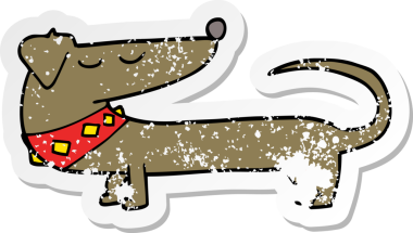 Bir insan tarafından çizilmiş bir karikatür köpeğinin sıkıntılı çıkartması.