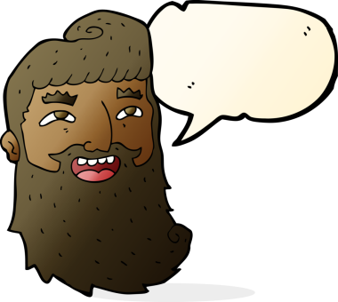 Bir insan tarafından çizilmiş konuşma baloncuğu olan gülen sakallı bir adam.